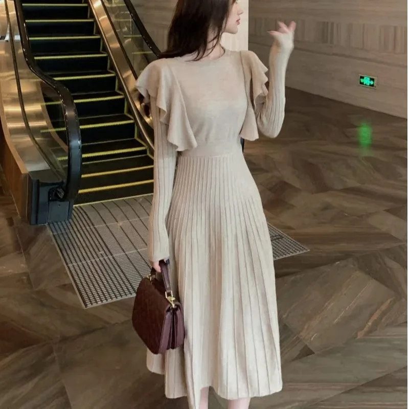 Malha dr feminino outono inverno coreano sle chique camada base pequena fraança vento personali emagrecimento longo dr para casaco