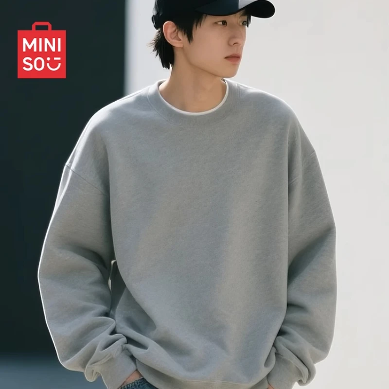 

Miniso Heather Gray Sweatshirt | Men's Heavyweight Pullover, Versatile Wear