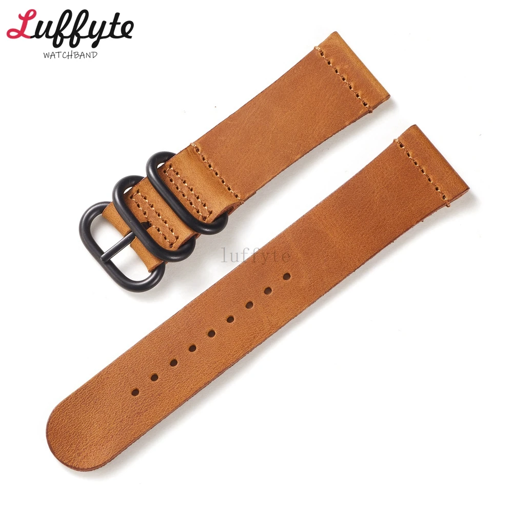 حزام ساعة من جلد العجل الناعم 20 مم 22 مم مع إبزيم دائري عتيق مريح بديل للرجال