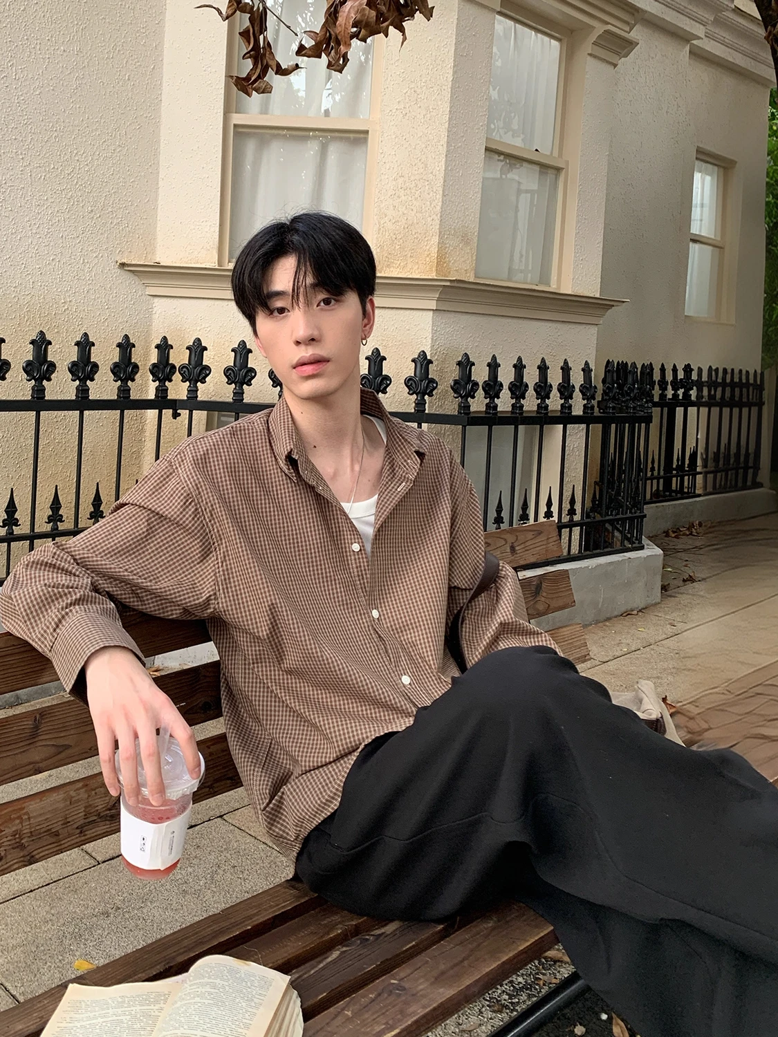 

Loose Long Sve Plaid irt Men's Faion Spring Autumn Casual Versatile Commute Outerwear Small Jaet irt