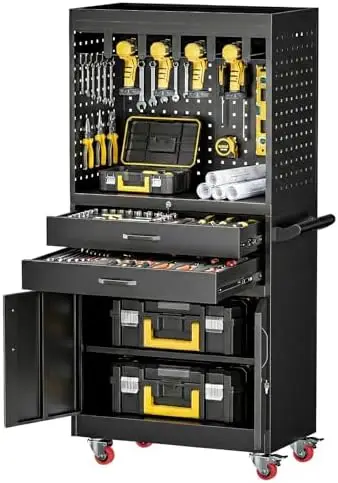 Professional Mobile Tool Cart with Locking Wheels, Large Storage & Built-in Outlet - Heavy Duty Rolling Workbench for