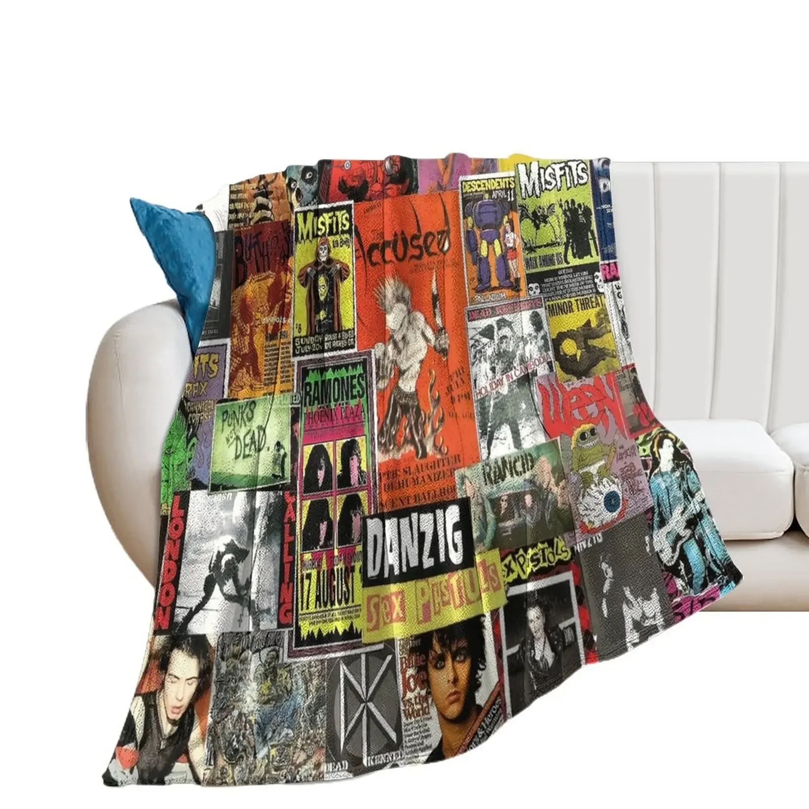 

Punk Rock Collage Throw Blanket warm winter Baby Summer Beddings Thermal Blankets