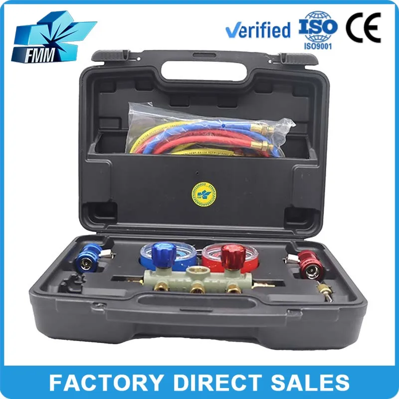 

FMM Car Air Conditioning Pressure Manifold Gauge Hose Kit R1234F Refrigerant Testing Tools HS Pressure Gauge Set Storage Box