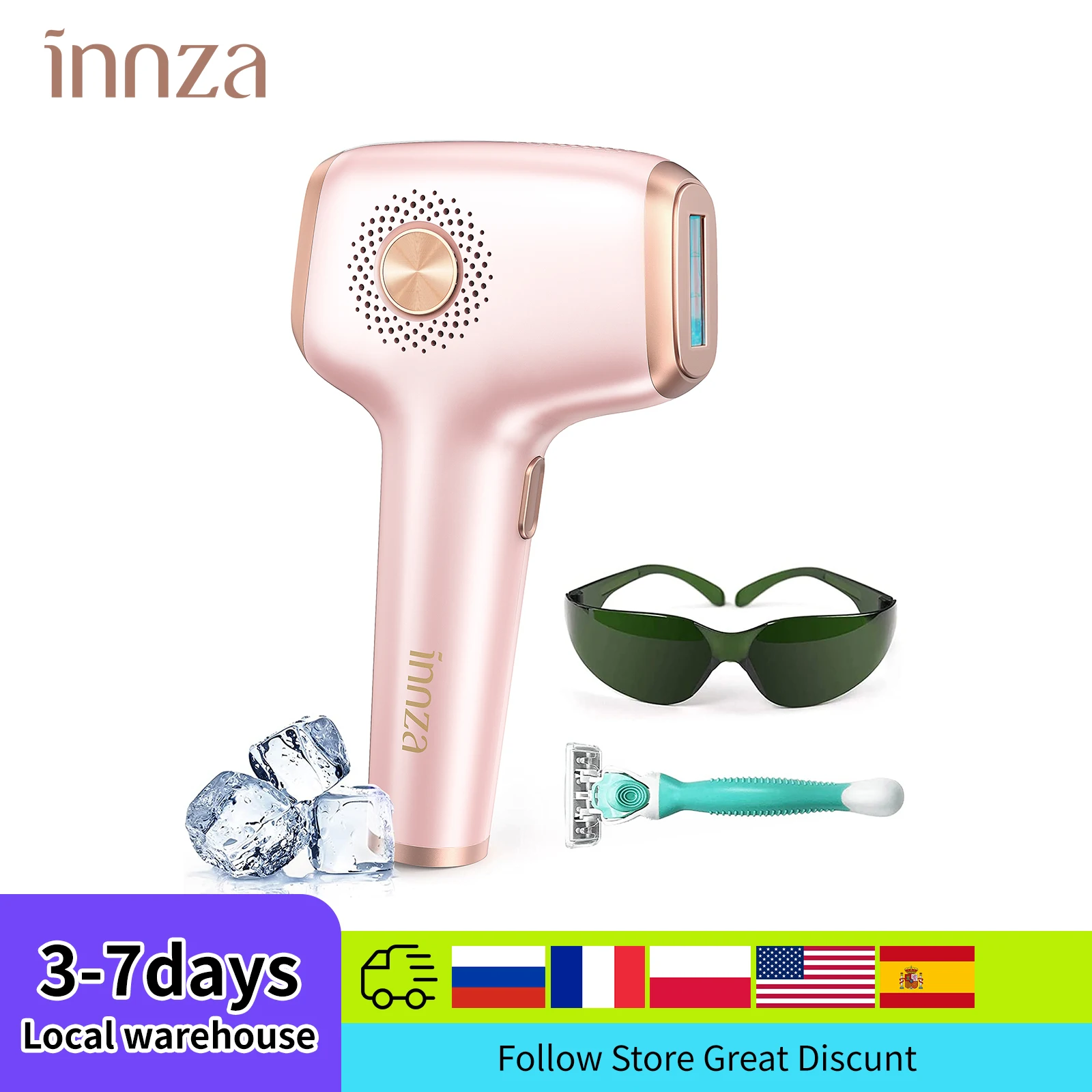 

INNZA Hair Removal with Ice Cooling Care Function for Women Permanent,999,999 Flashes Painless IPL Hair Remover Device