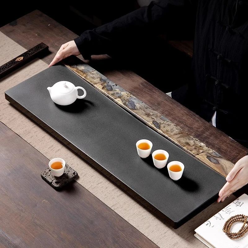 Ganzes Wujinshi-Teetablett für Zuhause, Büro, High-End-Geschenk, leichter Luxus, chinesische Malerei, Stein-Teetisch, Drainage-Teetablett