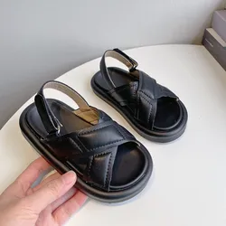 Sandalias de cuero suave para niños y niñas, con suela antideslizante, ideal para la playa y uso informal, novedad de verano 2024