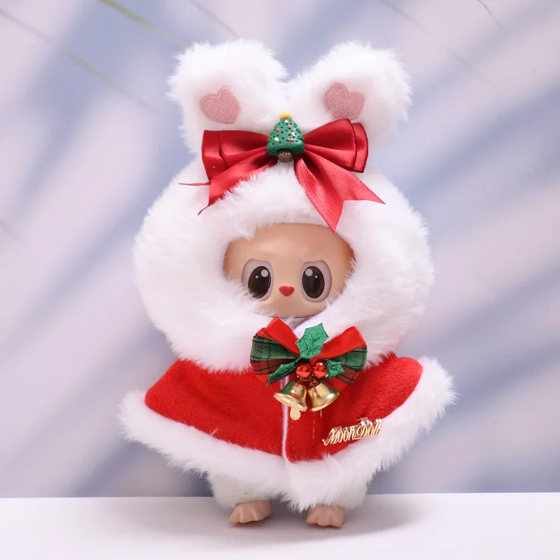 Ubranka dla lalek Labubu V1 V2 V3, świąteczne stroje, strój na Nowy Rok, świąteczny płaszcz z króliczymi uszami, odzież dla lalek, akcesoria dla lalek