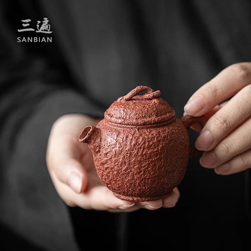 ★★Yixing Original Yixing Clay Teapot Pure Handmade Teapot Pear Skin Cinnabar Sand Little Xi Shi110cc