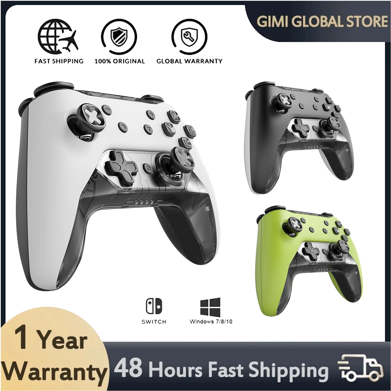 Wireless Pro Controller compatible for Switch or PC, 6 axes, Turbo, Dual, Lite, OLED, dual vibration, LED light