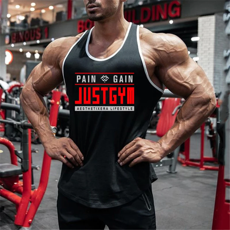 Men Casual Cotton Tank Top Sleeveless Bodybuilding Vest Gym Workout Fitness Training Muscle Shirt Summer Sports Singlet Clothing