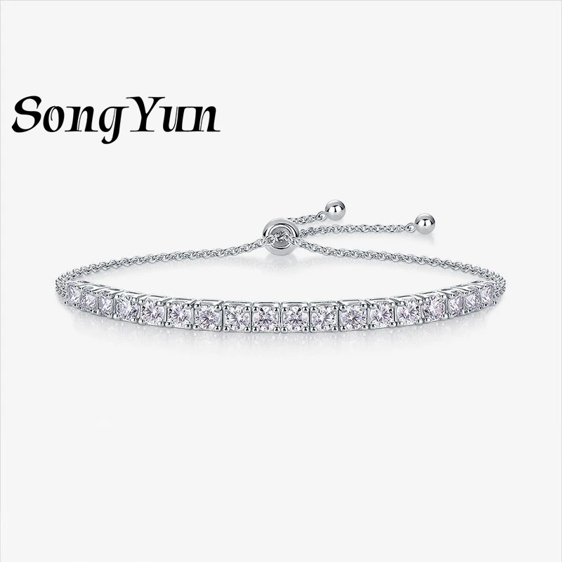 SONGYUN Designer Jewelry 925 Sterling Silver Bracelet Moissanite Diamond Station Bridal for Her 18K Gold Plated Bangle