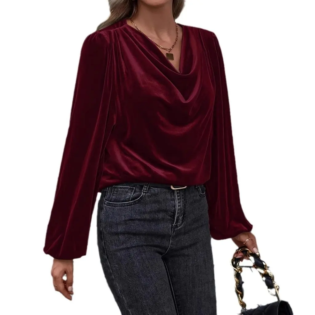 

Women's Solid Color Lantern Sleeve Top European American Style Autumn Winter New Arrival Hot Selling by