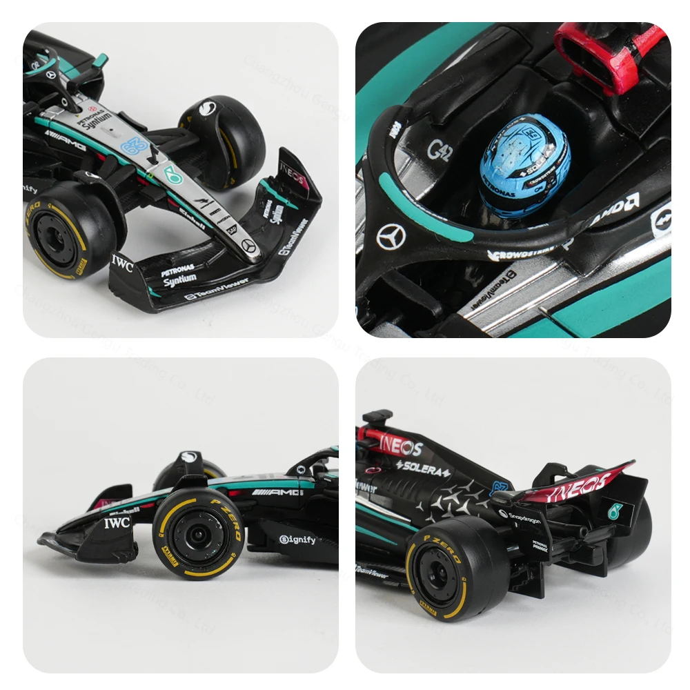 Bburago 1:43 Mercedes AMG 2024 W15 E Performance Static Simulation Diecast Alloy Model F1 Racing Formula Car Acrylic Box
