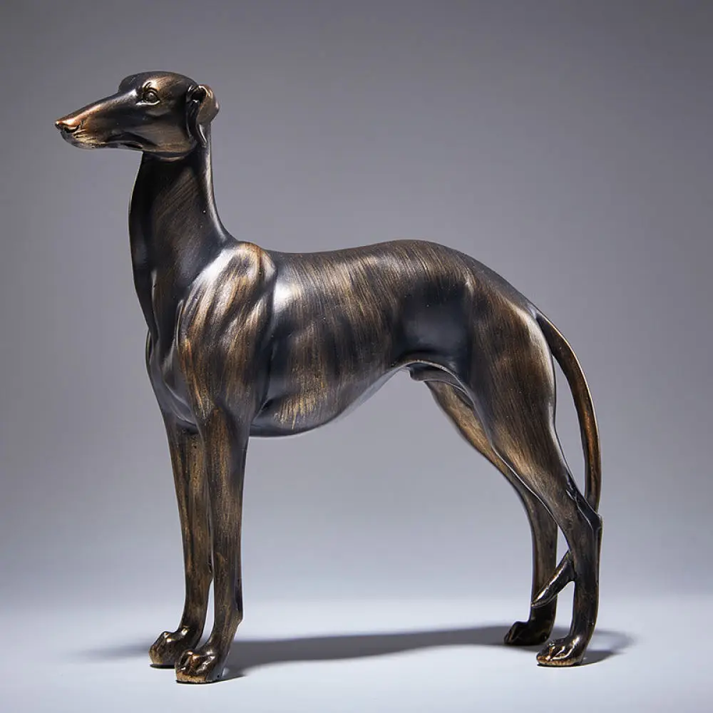 Decorative Animal Sculpture Resin Vintage Bronze Greyhound Statue Home Ornament For Study Office Desk Art Craft