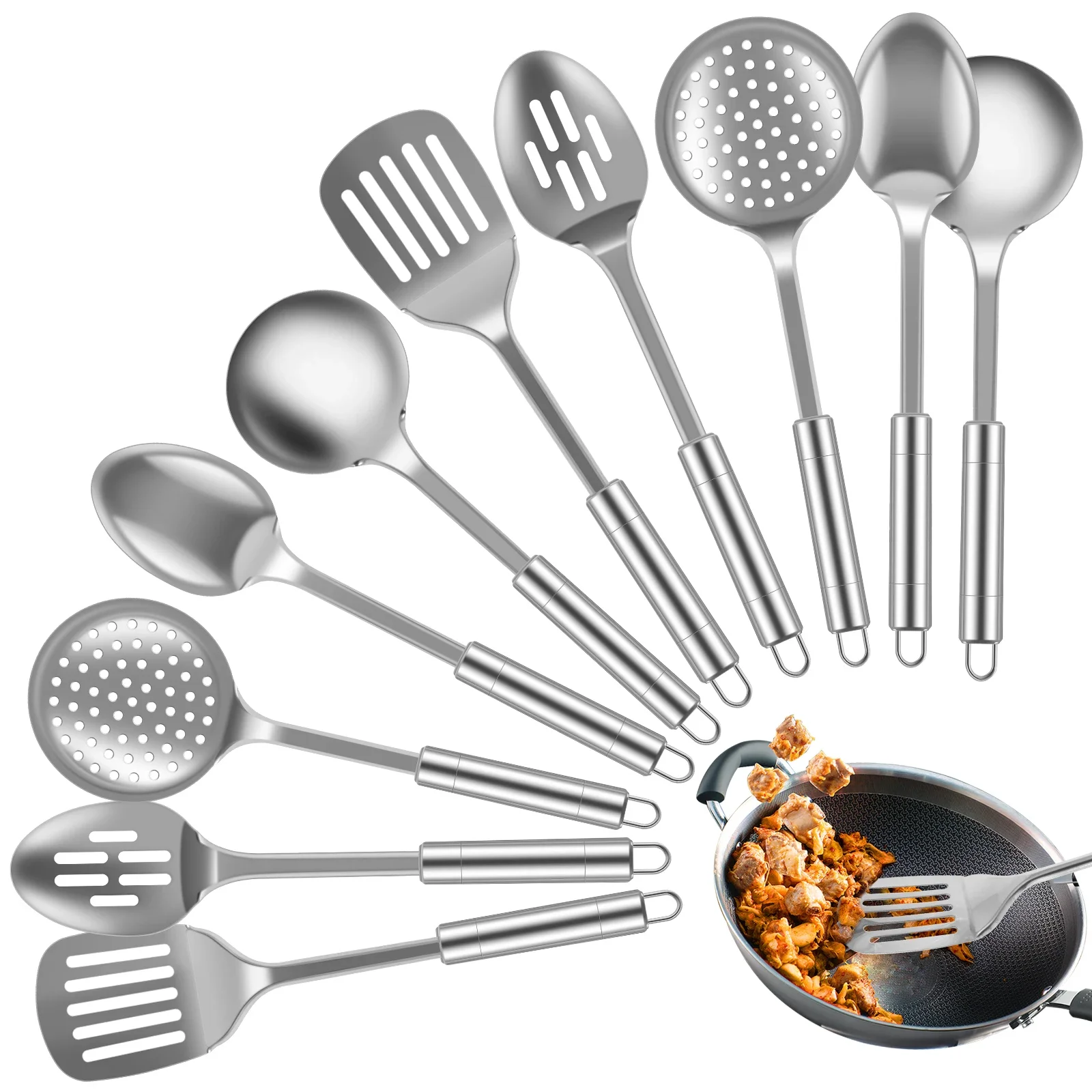 

5/10Pcs Kitchen Cookware Cooking Utensils Set Stainless Steel Shovel Soup Spoon Utensils Dinnerware Cooking Tool Kitchen Gadgets