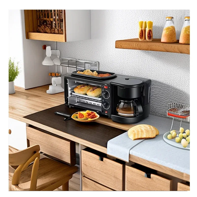 

Export wholesale 3-in-1 breakfast machine Household fried eggs fried meat steamed toast multi-function automatic coffee machine
