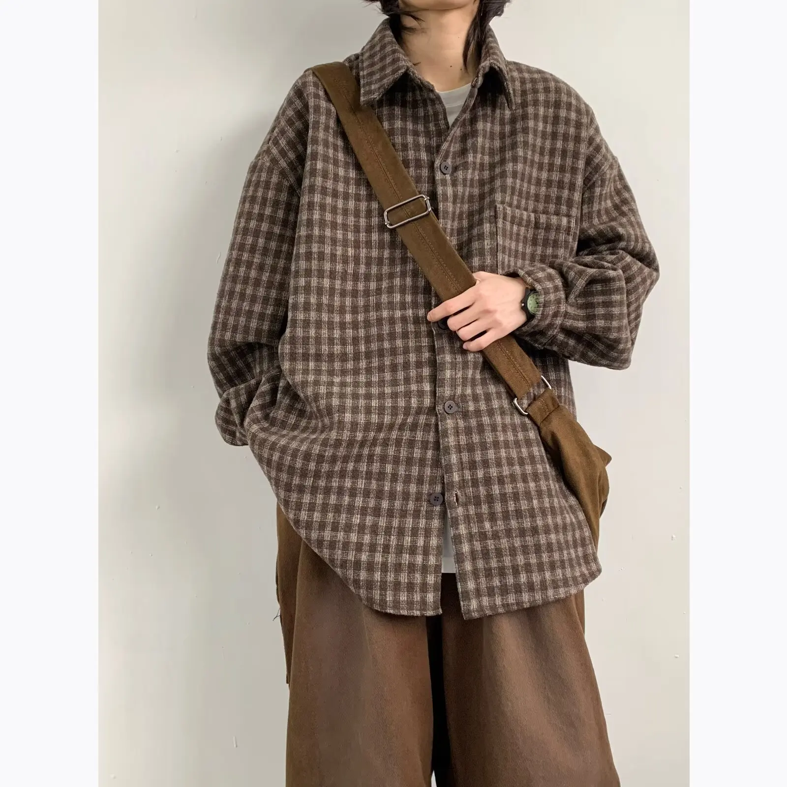 Japan Vintage Men's Checkered Long Sleeve Shirt Korean Casual Loose Men Shirts Fashion Spring Autumn Streetwear Jacket Coat Tops