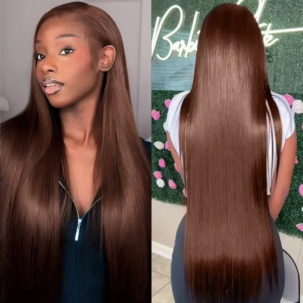 200 الكثافة الشوكولاته البني 36 بوصة العظام مستقيم الدانتيل الجبهة باروكة من شعر طبيعي 13x6 شفافة HD الدانتيل الباروكات الأمامية قبل قطعها #1