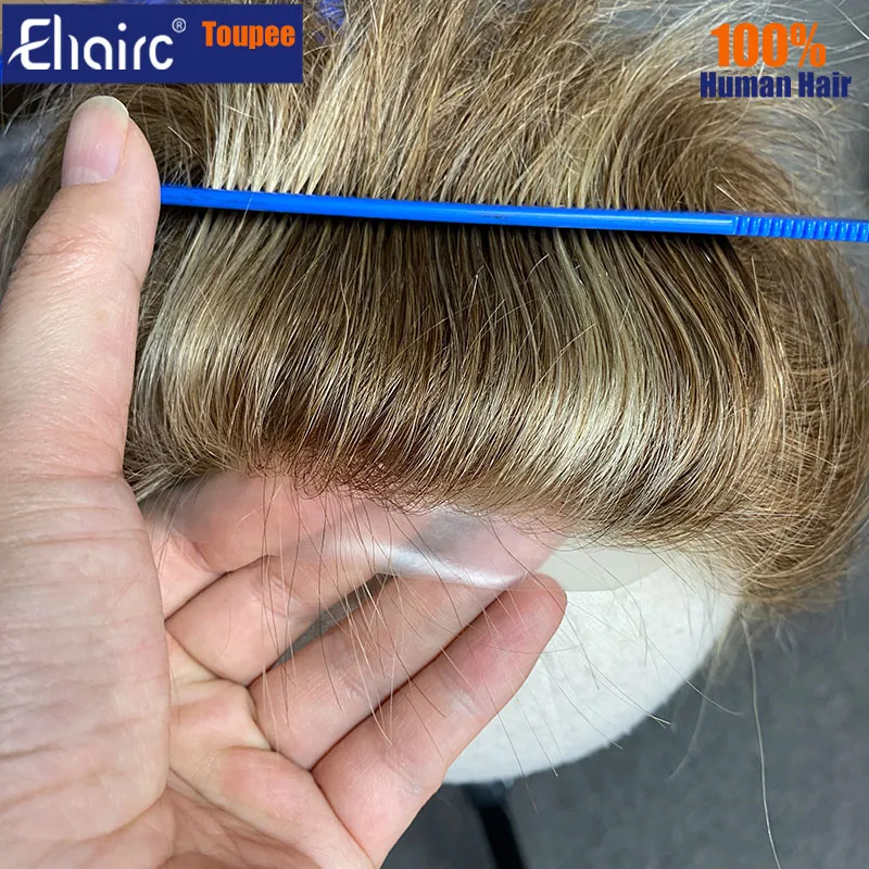 4/27/613 Highlighted hairline Male Hair Prosthesis 0.08mm knotted skin Toupee Man Wigs For Men Wig 6