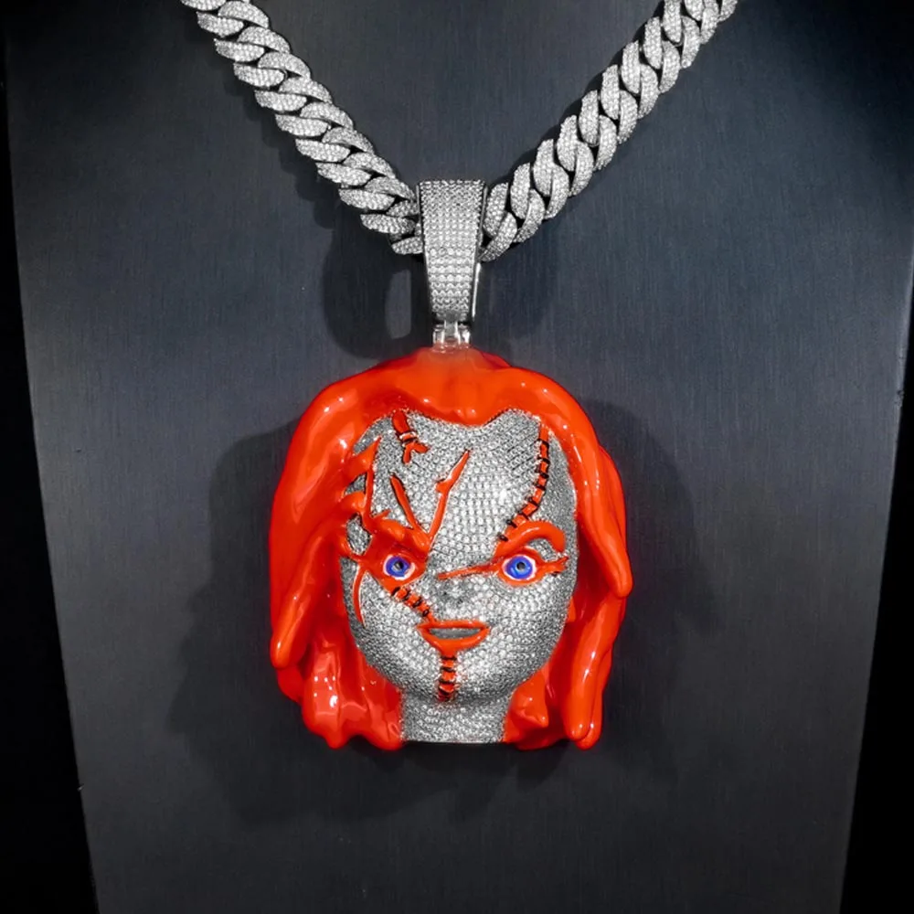 Cartoon Sparkling Pendant Full Diamond Punk Iced Out Hip-hop Necklace Accessory Rapper Jewelry Gifts Men Girl Boy Friends
