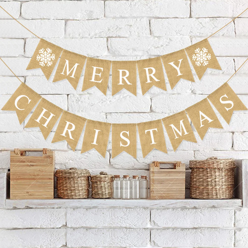 

1 pc Retro Hanging Banner Premium Linen Christmas Party Decoration Merry Xmas Banner Photo Prop Background Festive Bunting
