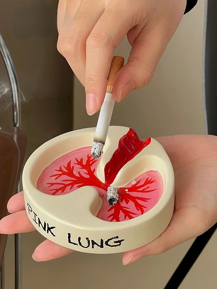 Decoración creativa de pulmón rosa para sala de estar, Cenicero de cerámica, adornos, regalo para ahumar, accesorios para fumar