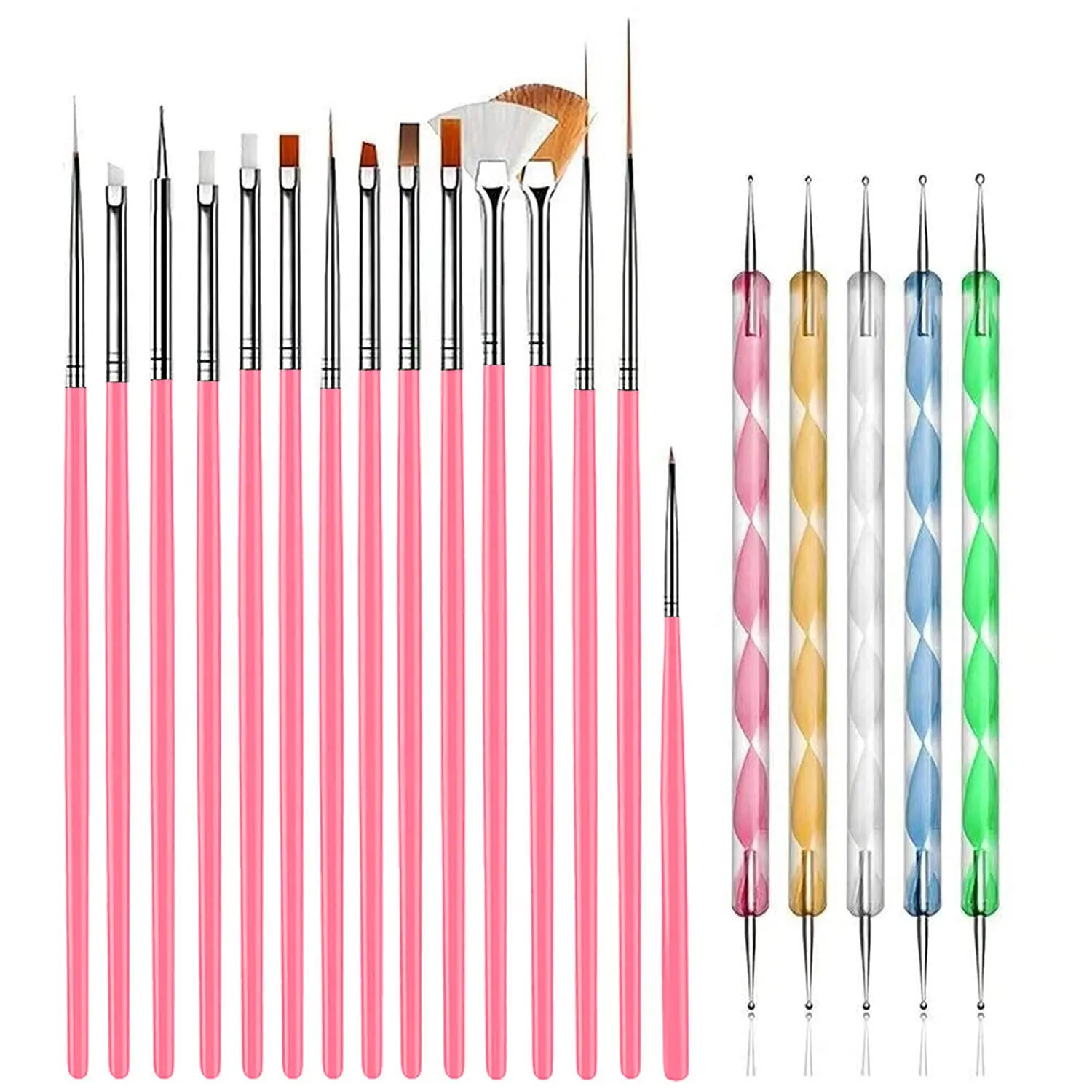 27-teiliges professionelles Nagelset: Pinsel + Punktierwerkzeuge + Liner + Palette & Ständer | Komplettes Salon- und Heimwerker-Set