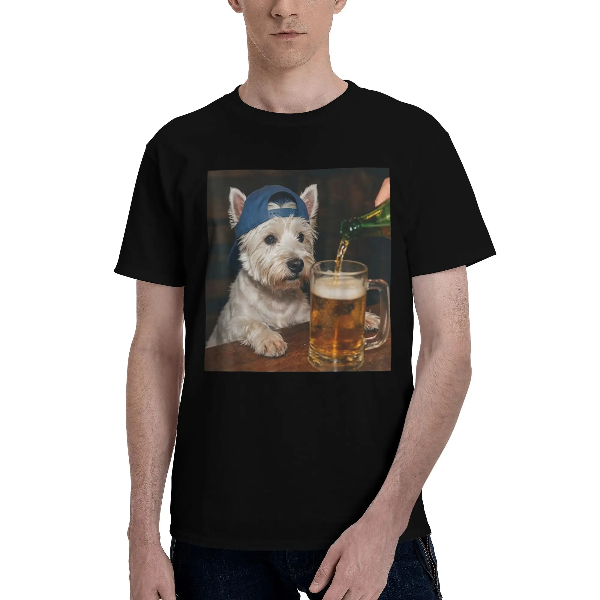 Border Collie Drinking Beer Funny Dog Meme  Accessories Men Women T Shirt Pure Cotton Tee Graphic Printing  T-shirt Clothes