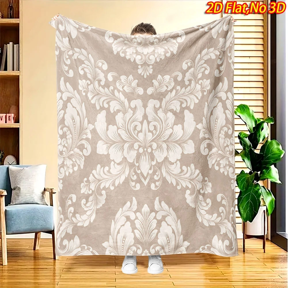 Classic Symmetrical Flourish Theme Fleece Look Bed Throw Retro Looking Decor Blanket For Restaurant Gym Dance