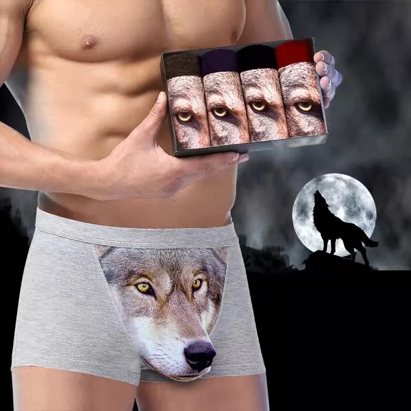 Men Underpants Modal men\'s funny panties with wolf boxer shorts mens sale Pouch Bulge boxers man Cartoon underwear for men