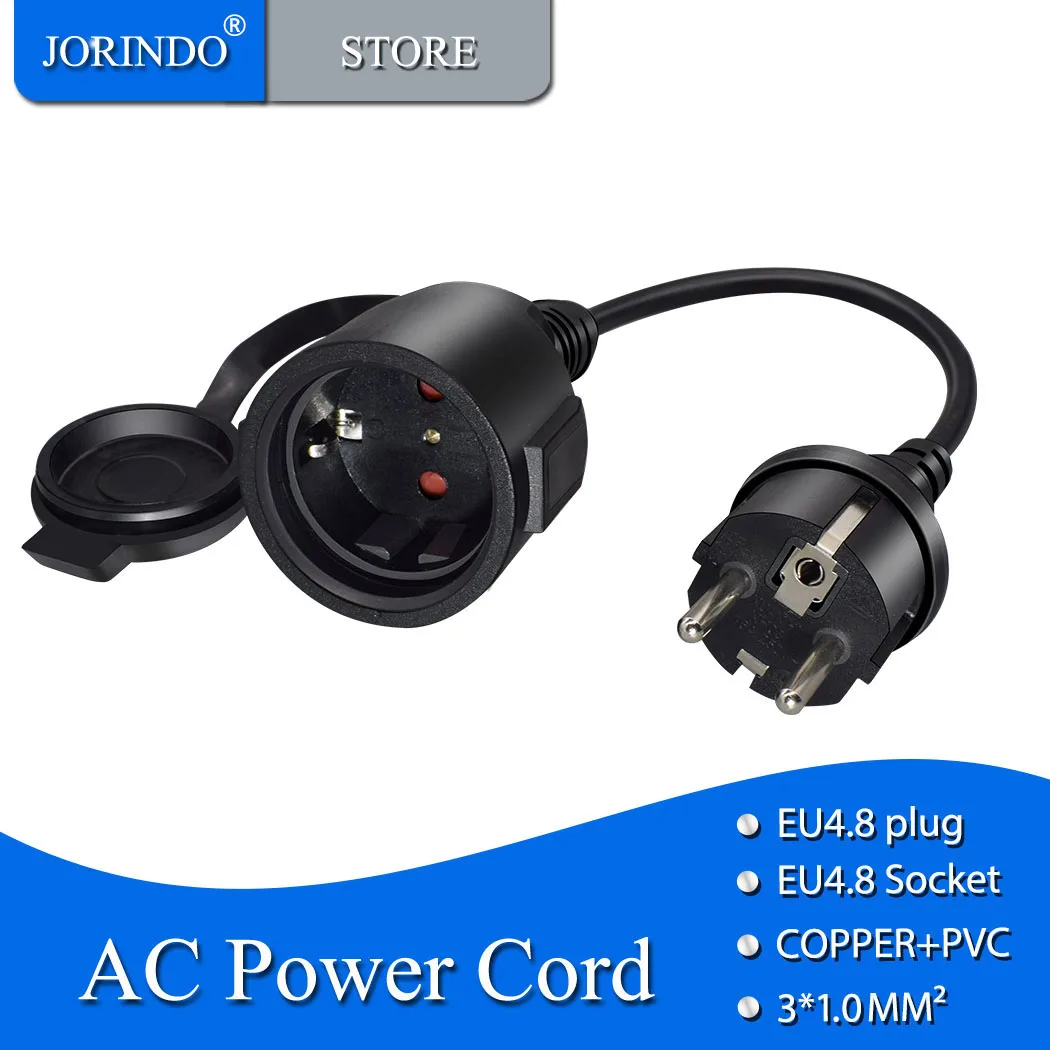 JORINDO 1M/3.28FT European EU 2 Prong Male to Female Power cord,Germany power extension cable with waterproof cover