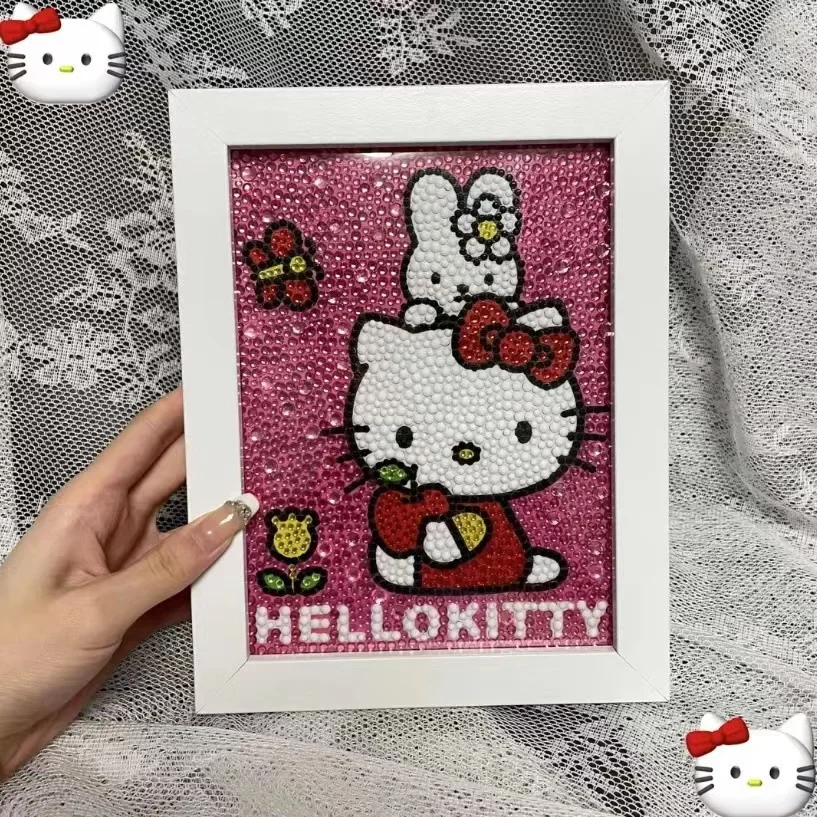 Sanrio Hello Kitty Handmade Diy Framed Diamond Painting Kitty Full Diamond Children Crystal Bright Diamond Artwork Best Gift