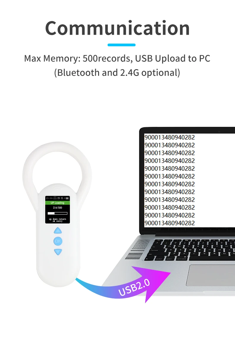 134.2Khz Animal RFID Reader Pet Cat Dog Handheld Microchip Scanner FDX-B Glass Chip USB/Bluetooth Animal Microchip Reader