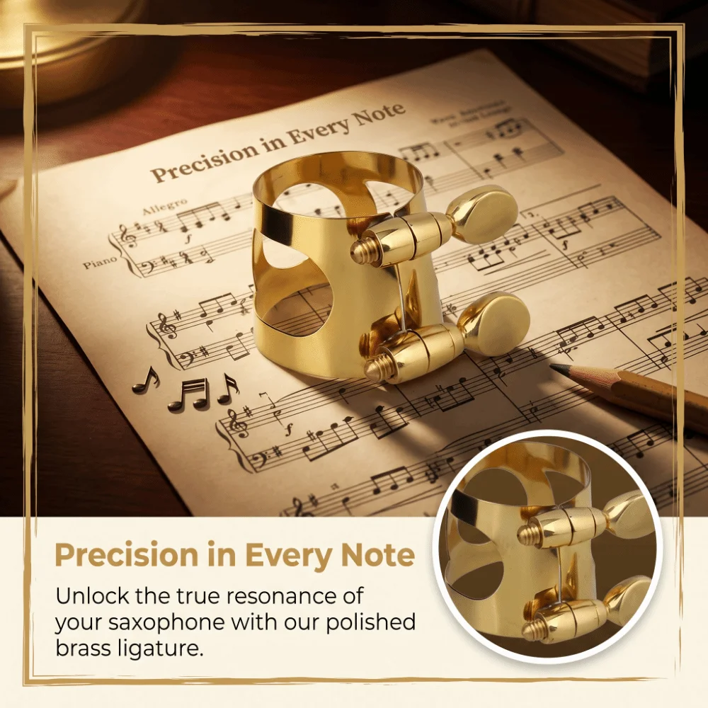Adjustable Screw Saxophone Ligature Double Screw Fastening Hollow Cut-out Brass Ligature Brass Material Polished whistle clips