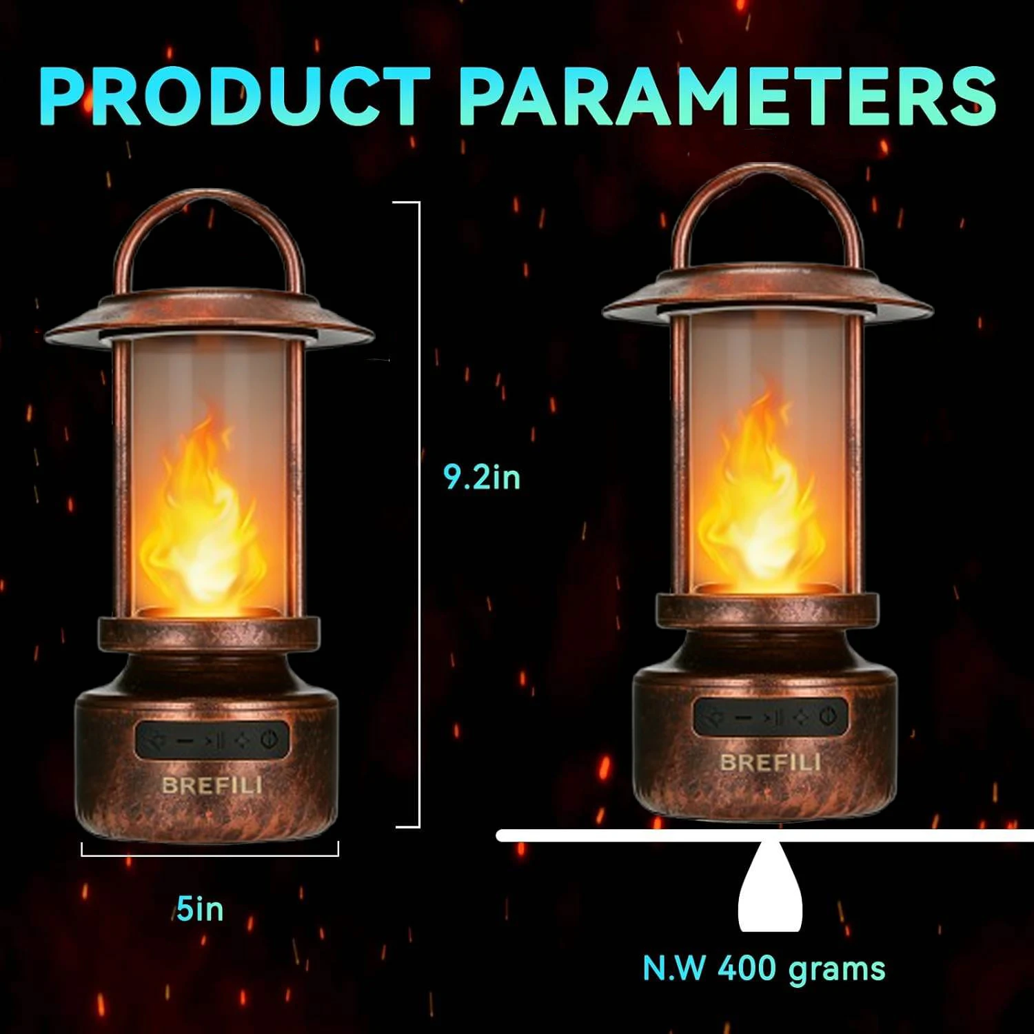 BREFILI new arrival outdoor portable flame lantern with speaker, suitable for outdoor camping portable night light lamp BB035KL