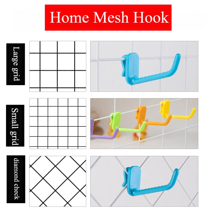 5PCS Reusable Mesh Panel Hangers Plastic Wear-resistant Storage Hook Removable Universal Net Panel Hooks Store Storage Display