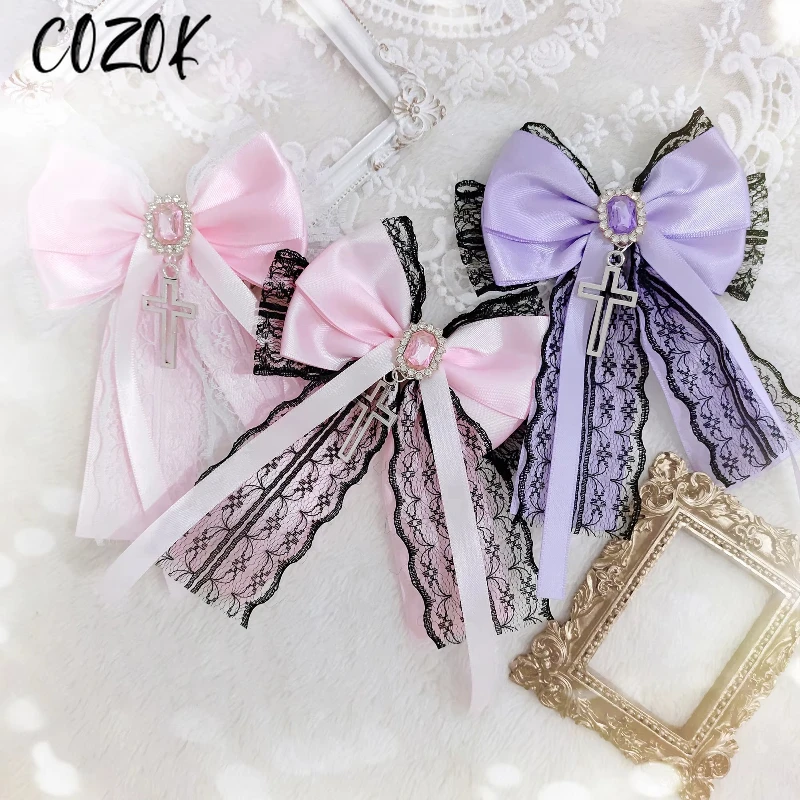 

Акварель Mine Style Массовое производство Сладкие девушки Кружевной бант Боковой зажим Y2K Женские аксессуары для волос в стиле Лолиты с крестом Заколки для волос