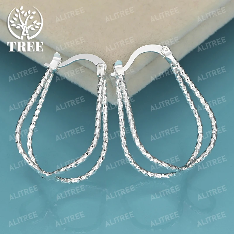 ALITREE 18K Gold 925 Sterling Silver Dual-line Earrings For Women Party Wedding Banquet Fashion Jewelry Hoop Earring Gifts