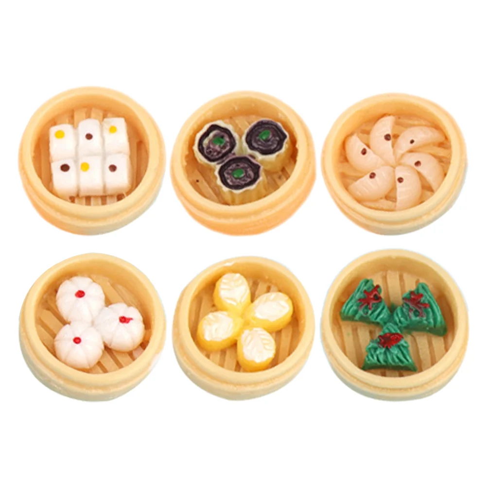 

6 Pcs Trinkets Miniature Landscape Simulation Steamer Toys Resin Steamed Buns Models