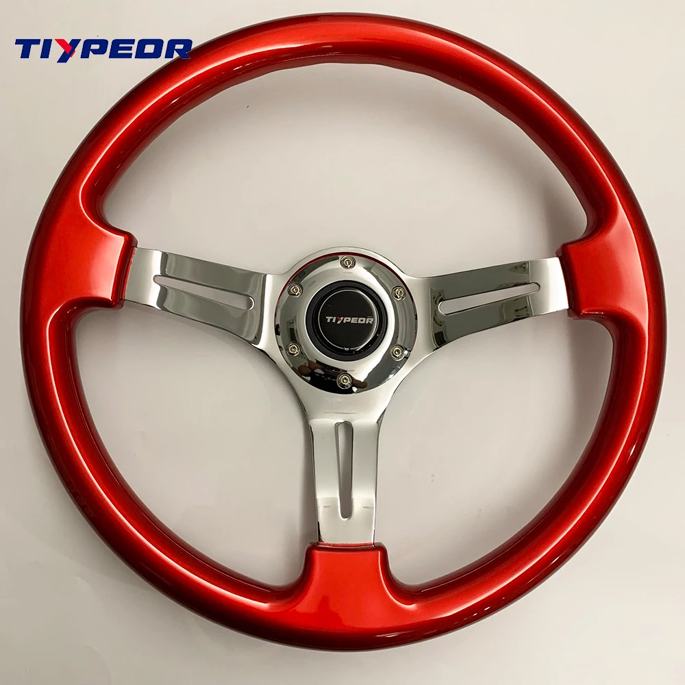

TIYPEOR ABS Red Car Steering Wheel Aluminum alloy flat bracket 350mm Steering Wheel