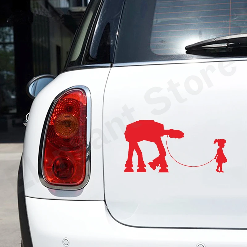 A Girl and Her AT-AT Imperial Walker Sci-Fi Vinyl Sticker For Girl's Laptop Creative Decor Car Window Decoration - view 3