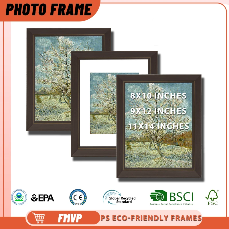 

Premium PS Photo Frame in Dark Brown - Matte Wood Grain Finish, Minimalist Wall Art Display for Living Room & Gallery Decor