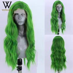 Webster-Peluca de cabello sintético con malla frontal para mujer, cabellera verde Natural, largo y ondulado, parte lateral, para Cosplay