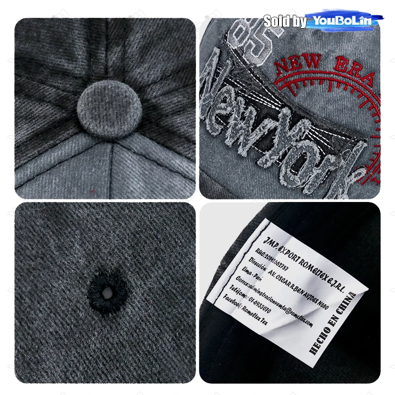 New York Letter Patch Embroidery Brushed Distressed Cotton Adjustable Cotton Hard Top Baseball Cap Sun Hat Trucker Caps Dad Hats