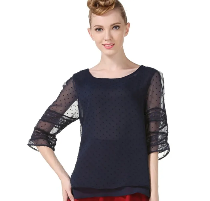 

Женская шифоновая блузка с кружевом, размеры до 5xl