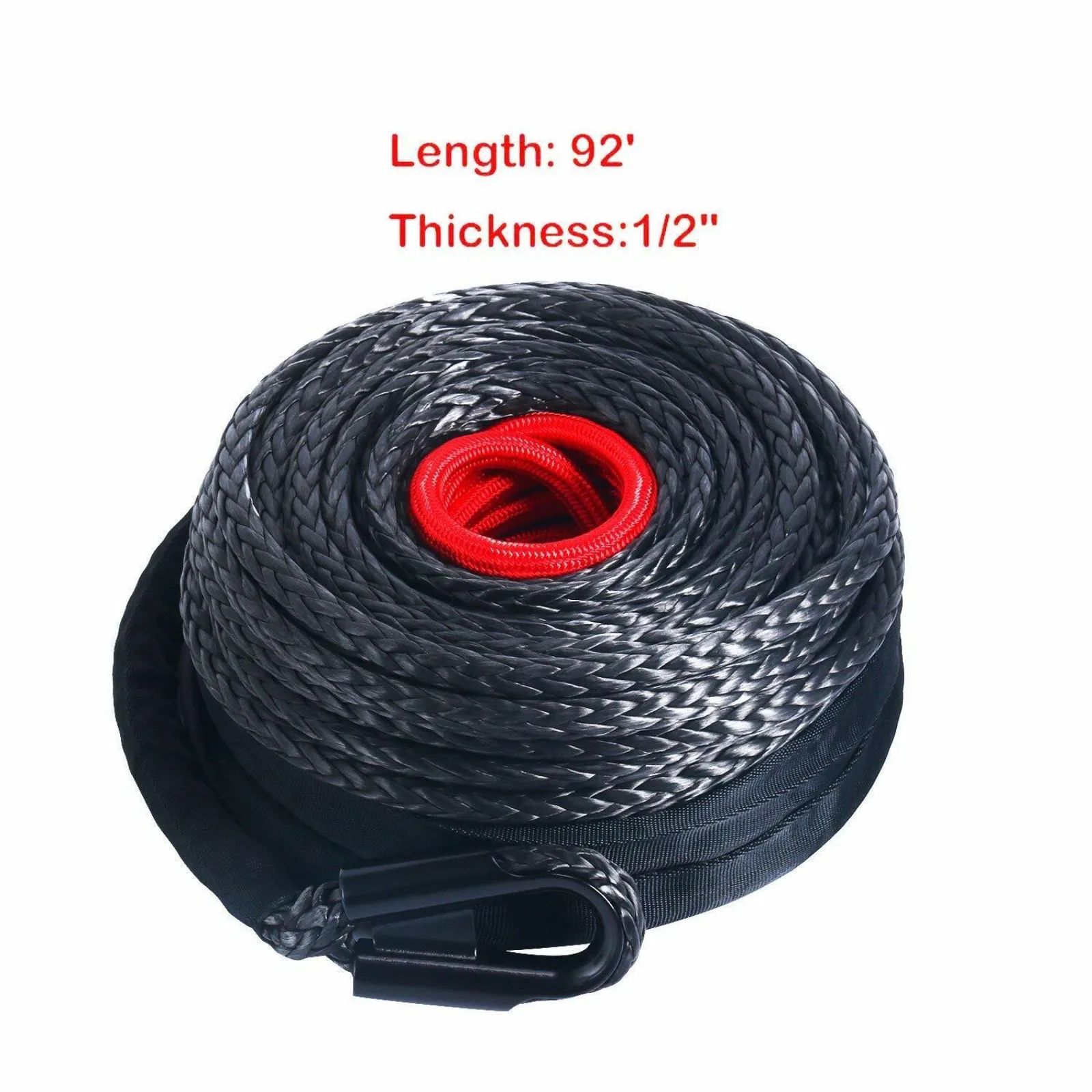 

US 92' x 1/2" Synthetic Winch Rope Line Cable with Protective Sleeve 22000lbs Black