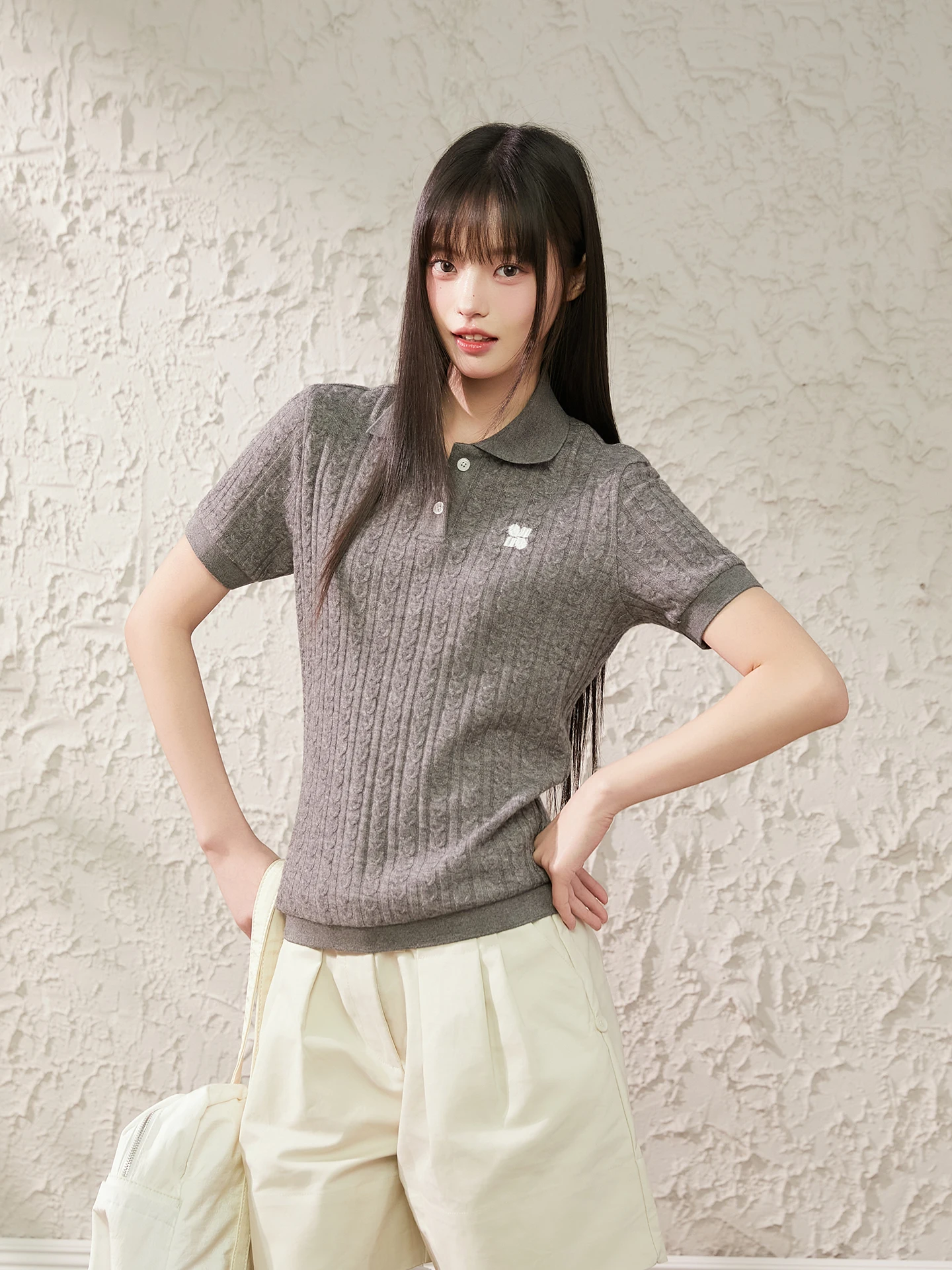 

King Prince Vintage Preppy Style Knitted Knot Neck Shirt Women Short Sleeve Slim Fit Casual Top T-Shirt Nylon Polyester ...