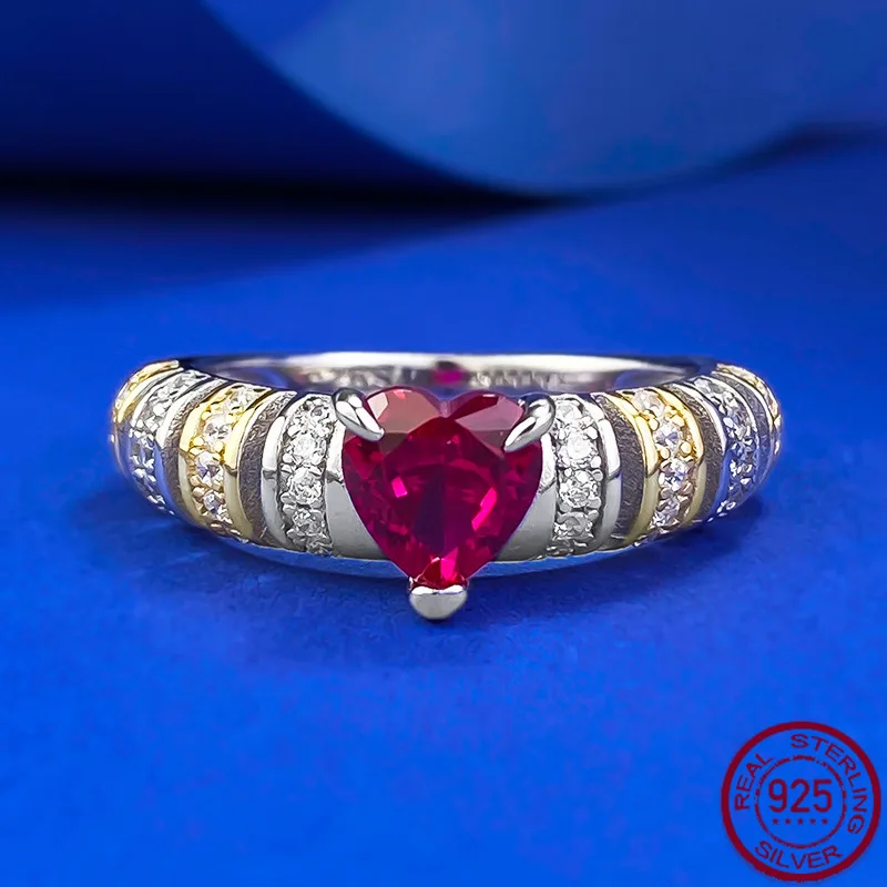 

New S925 Silver 6 * 6mm Love Dove Blood Red Ring, Redion Ice Flower Cut Wedding Jewelry
