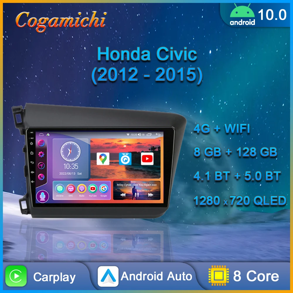 

For Honda Civic 2012 2013 2014 2015 Android 10 Carplay Car Radio Multimedia Video Player Navigation GPS DSP 4G Auto Stereo 2 Din