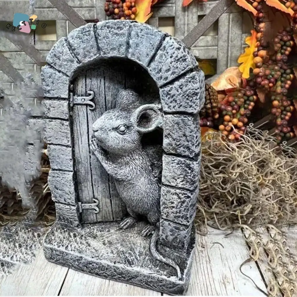 

Adorable Handicraft Mouse Door Statue Easy Installation Exquisite Mouse Figurine Cartoon Garden Animal Sculptur Home Decor